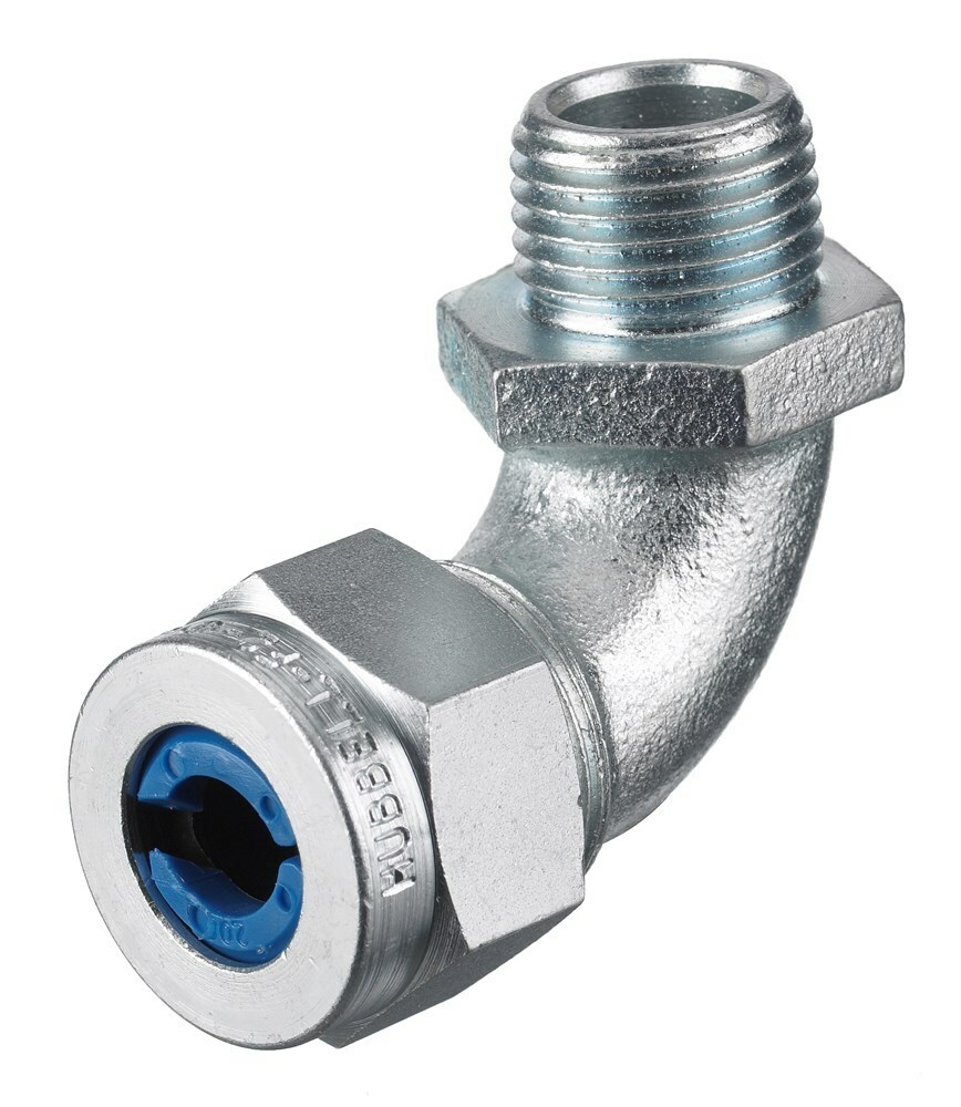 NHC1035ZP NHC 90 deg Form 3 Standard Cord Connector, 3/4 in MNPT Trade, (1) Conductors, 0.38 to 0.5 in Cable Openings, Steel, Machined/Zinc Plated
