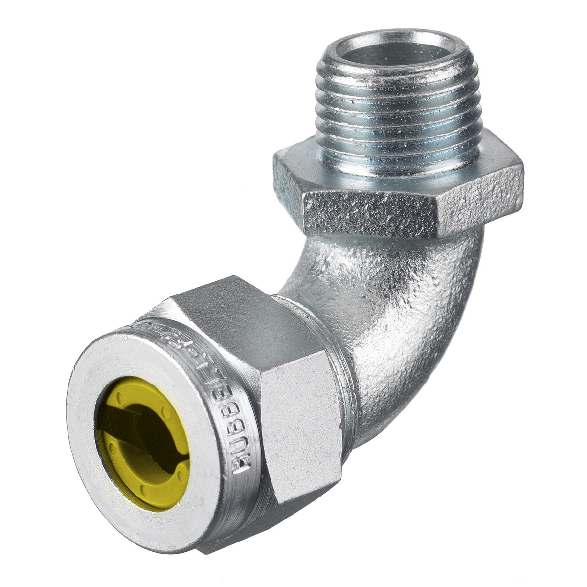 NHC1037ZP 90 deg Form 3 Standard Cord Connector, 3/4 in MNPT Trade, 1 Conductor, 0.63 to 0.75 in Cable Openings, Steel, Machined/Zinc Plated