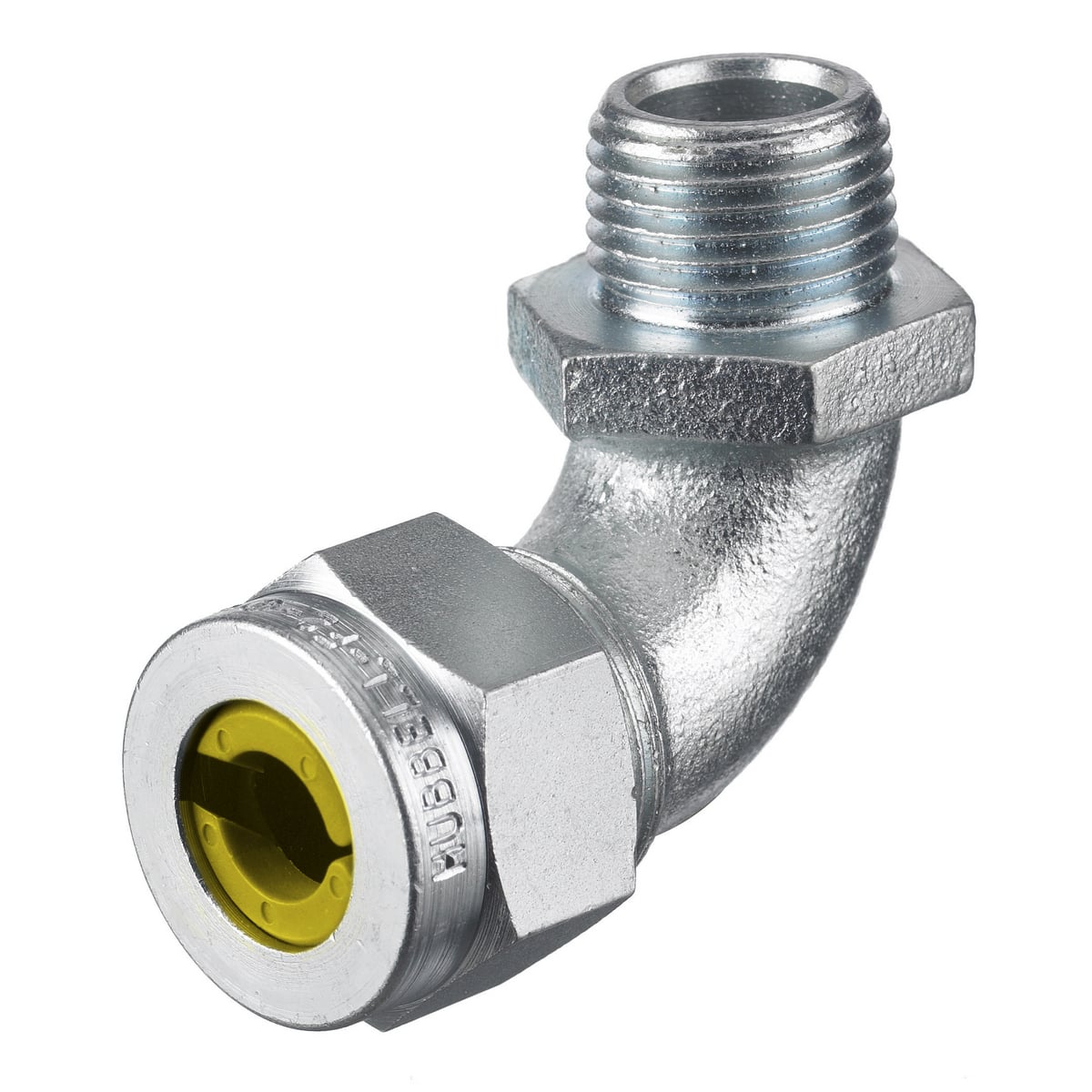 NHC1041ZP NHC 90 deg Form 4 Standard Cord Connector, 1 in MNPT Trade, (1) Conductors, 0.63 to 0.75 in Cable Openings, Steel, Machined/Zinc Plated