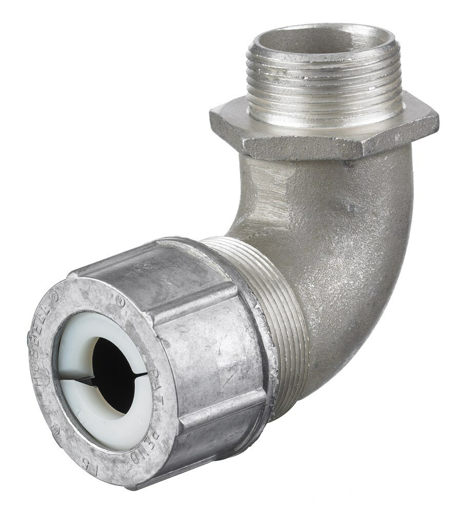 NHC1052 90 deg Form 5 Standard Cord Connector, 1-1/4 in MNPT Trade, 1 Conductor, 1 to 1.13 in Cable Openings, Aluminum/Cast, Machined