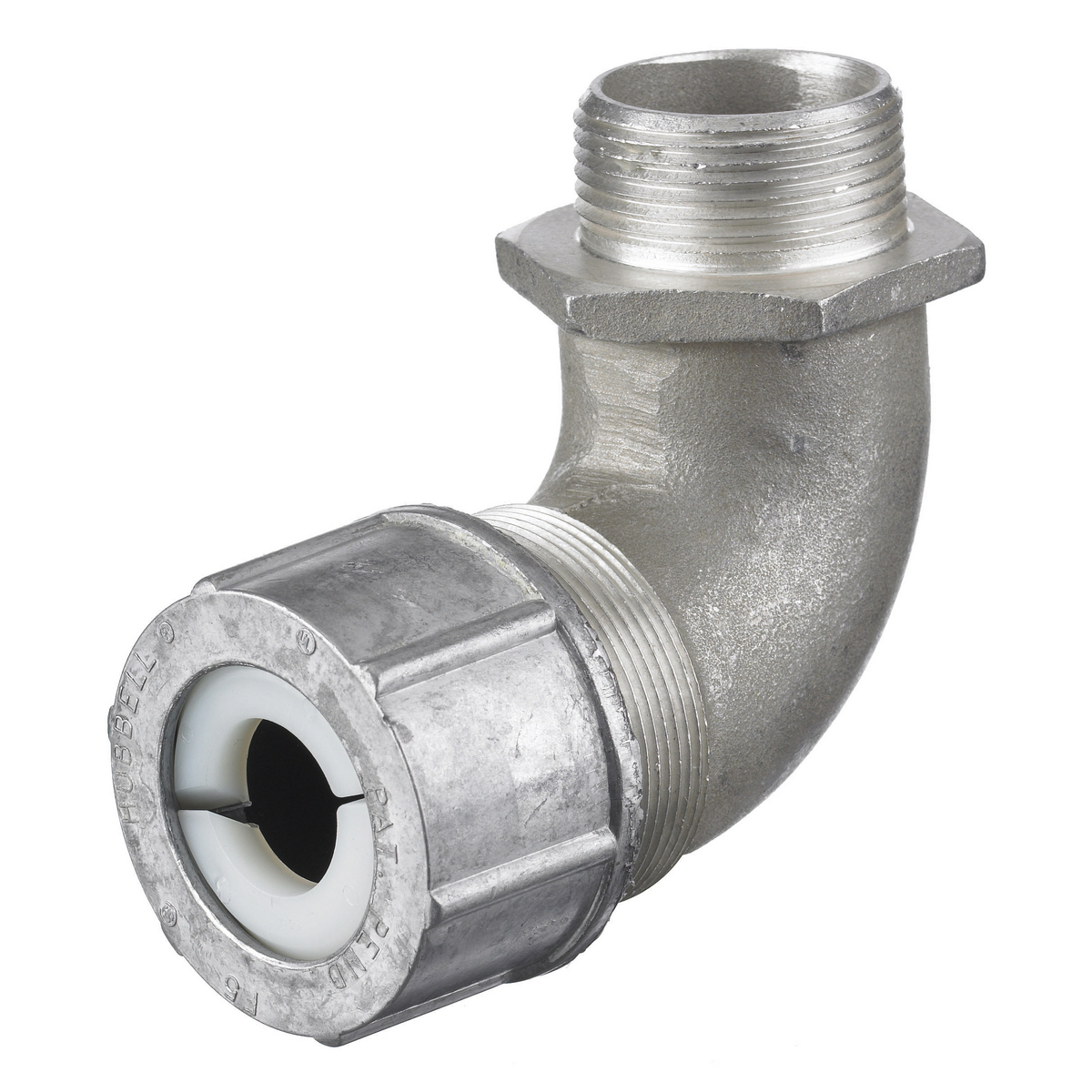 NHC1057 90 deg Form 5 Standard Cord Connector, 1-1/2 in MNPT Trade, 1 Conductor, 1 to 1.13 in Cable Openings, Aluminum/Cast, Machined