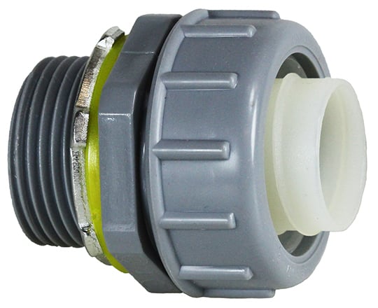 NLT100 Straight Non-Insulated Liquid Tight Conduit Connector With Polypropylene Sealing Ring, 1 in Trade, PVC