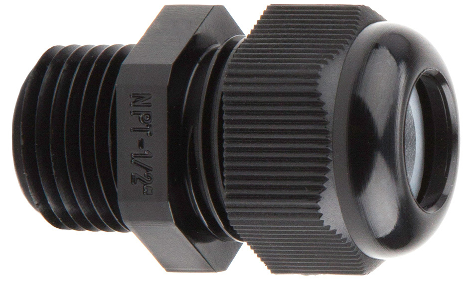 NSR12L Straight Strain Relief Connector, 1/2 in Trade, 0.394 to 0.551 in Cable Openings, Nylon