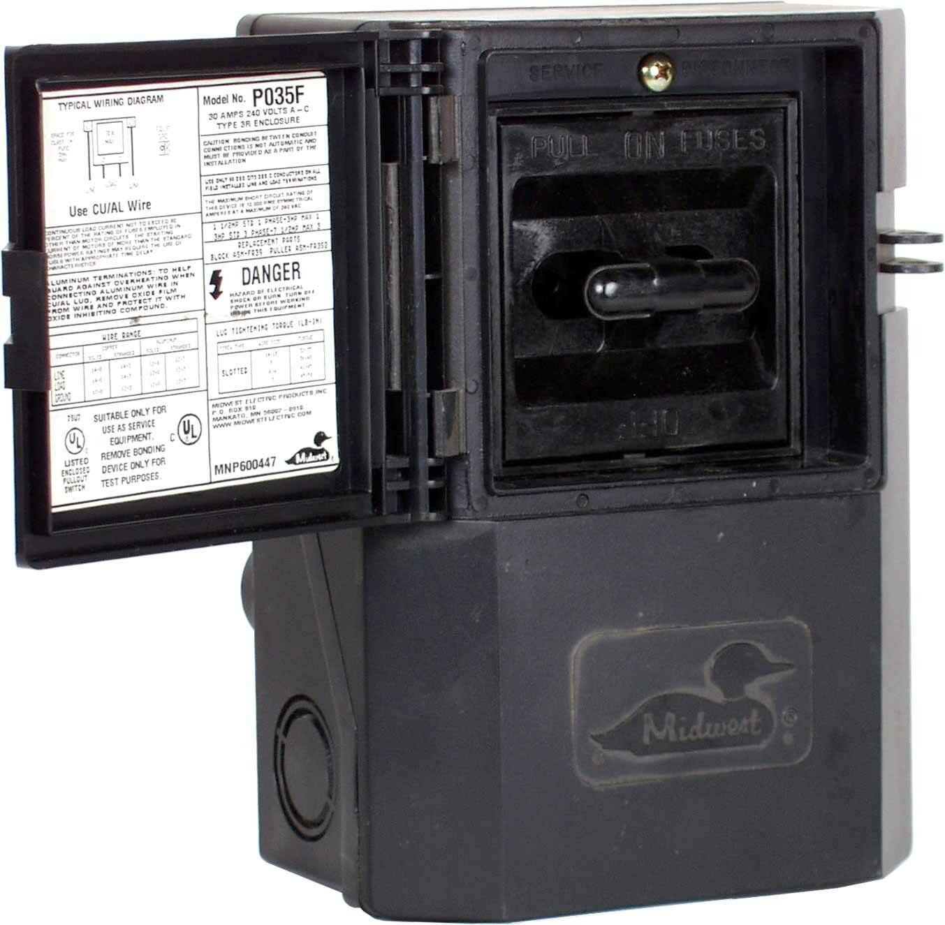 P035F AC Disconnect Switch, 30 Amp, 120/240V, Fusible, Pull-Out, NEMA 3R