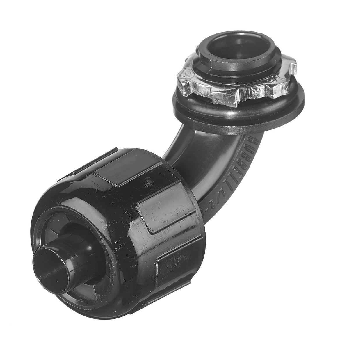 P0389NBK Fixed Male Non-Metallic Standard Liquidtight Connector, 3/8 in Trade, 90 deg, Nylon, Smooth