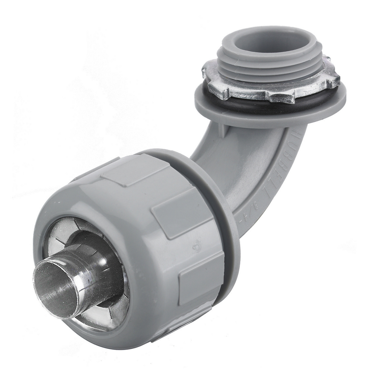SwivelLok P0389NGY Fixed Male Non-Metallic Standard Liquidtight Connector, 3/8 in Trade, 90 deg, Nylon, Smooth