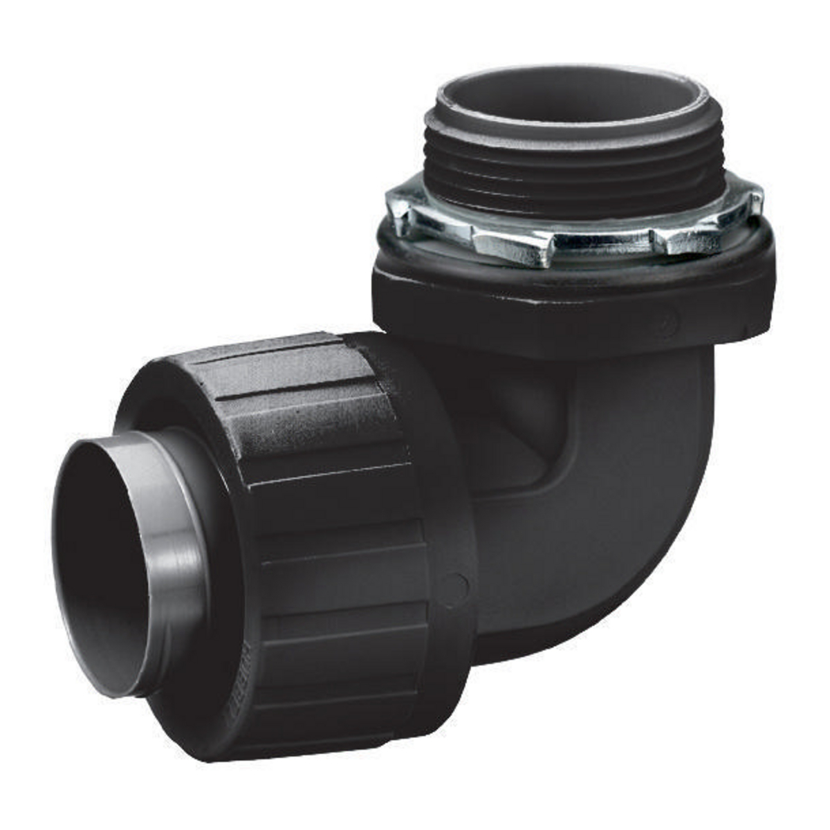 P1009NBK Fixed Male Non-Metallic Standard Liquidtight Connector, 1 in Trade, 90 deg, Nylon, Smooth