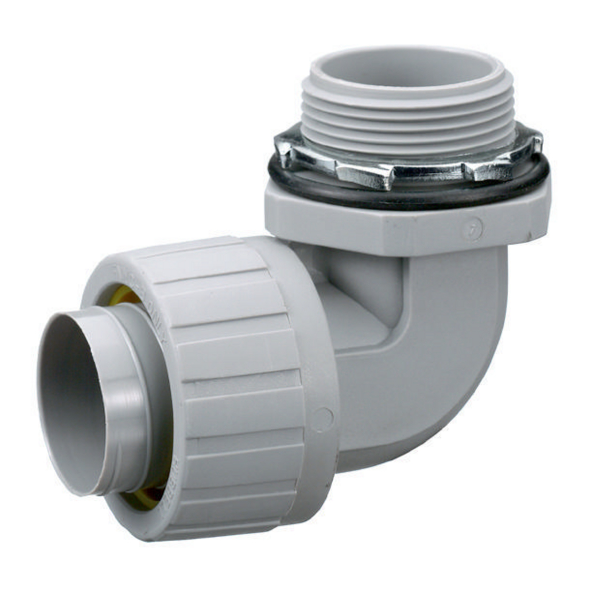 P1009NGY Fixed Male Non-Metallic Standard Liquidtight Connector, 1 in Trade, 90 deg, Nylon, Smooth