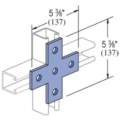 P1028-EG Channel Flat Plate Fitting, 5 Holes, 5-3/8 in L x 1-5/8 in W x 1/4 in THK, HRPO Steel