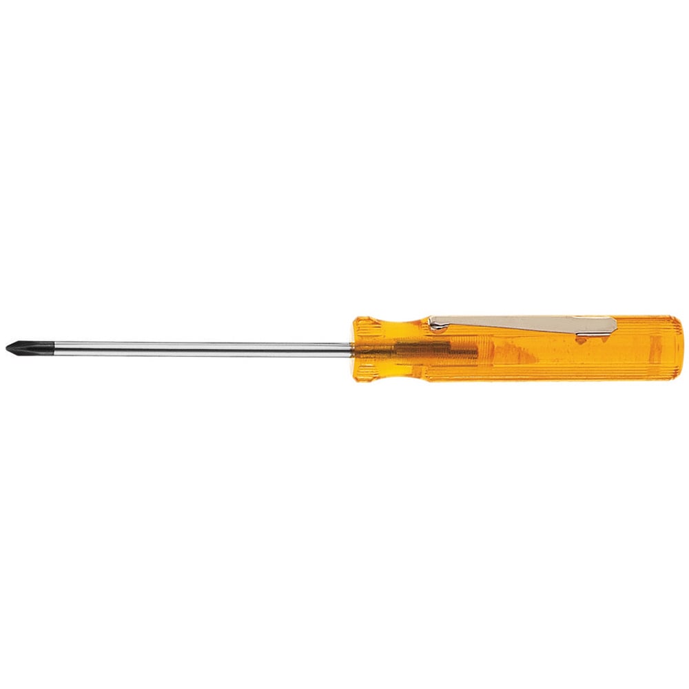 P12 Screwdriver With Pocket Clip, #0 Phillips Point, Steel Shank, 5 in OAL, Plastic Handle, Polished Chrome/Black Oxide Tipped, ASME Specified