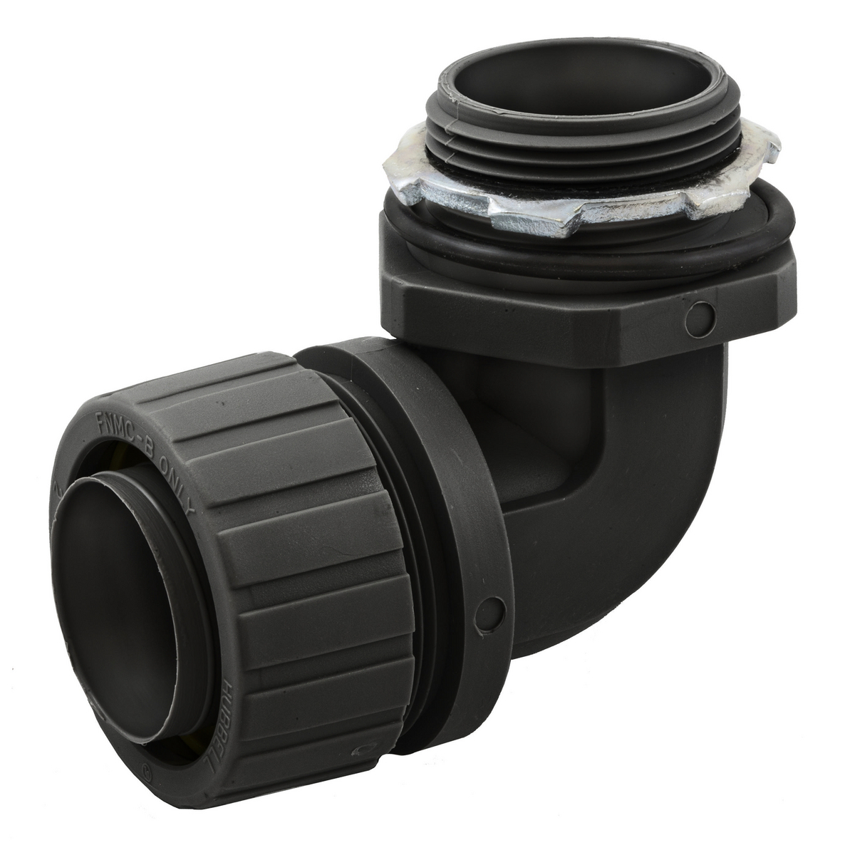 P1259NBK Fixed Male Non-Metallic Standard Liquidtight Connector, 1-1/4 in Trade, 90 deg, Nylon, Smooth