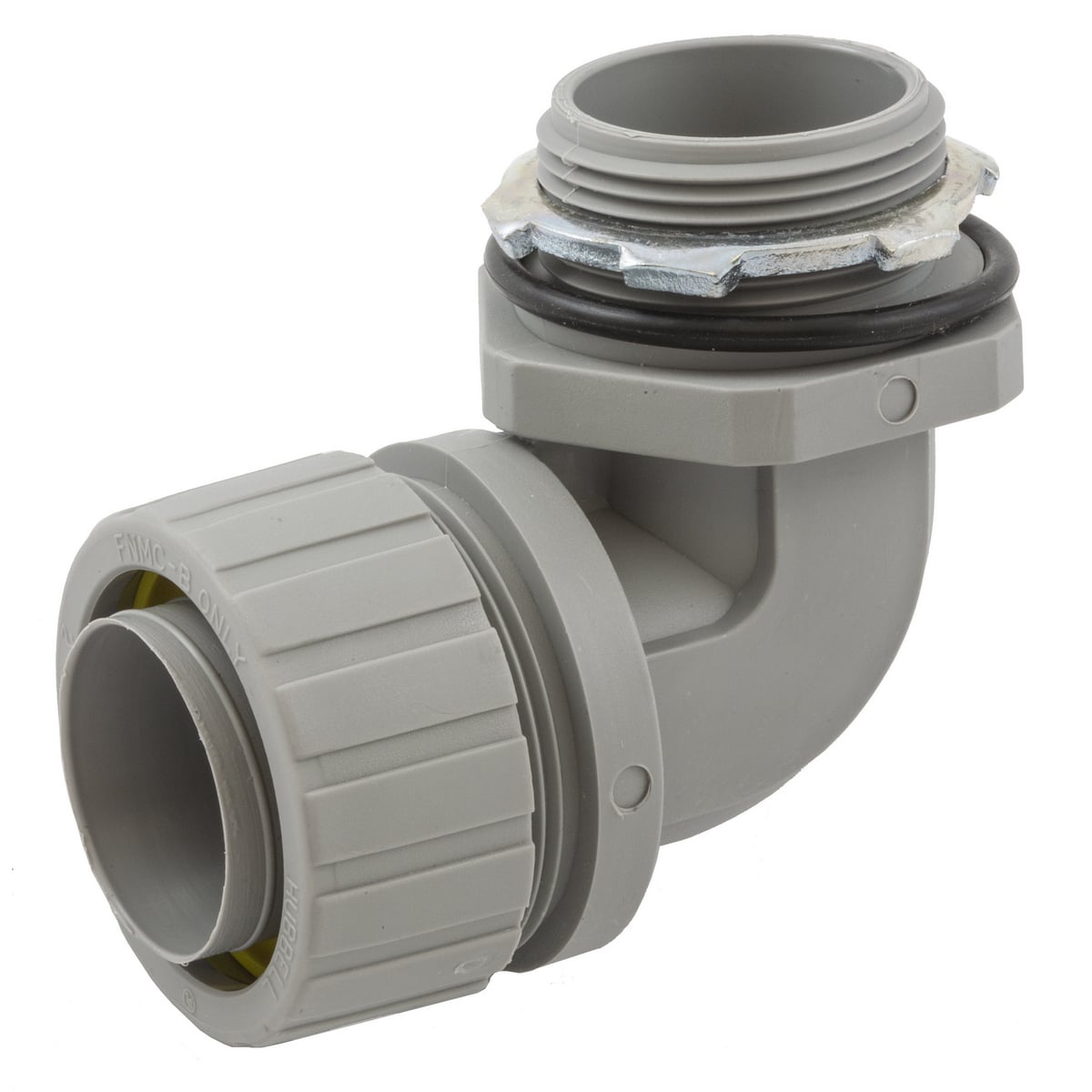 P1259NGY Fixed Male Non-Metallic Standard Liquidtight Connector, 1-1/4 in Trade, 90 deg, Nylon, Smooth