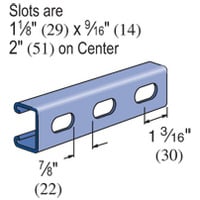 P4100T-10PG Shallow Slotted Strut Channel, 10 ft x 1-5/8 inch x 13/16 inch, Pre-galvanized Steel, 14 Gauge