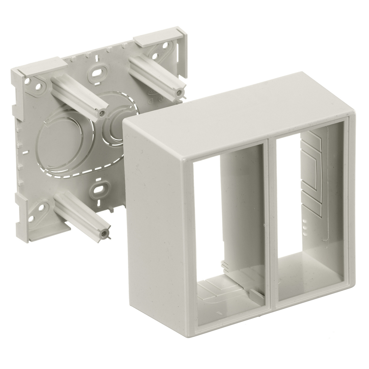 PDB12TGD 2-Gang Deep Divided Extruded Non-Metallic Standard Device Box, 2.44 in L x 5.06 in W x 4.9 in H, Off-White