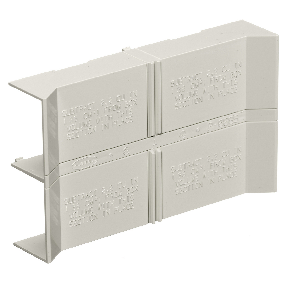 PDB2DIV PW2 2-Gang Divider Deep Extruded Non-Metallic Standard Device Box, For Use With PolyTrak PDB12TGD 2-Gang Boxes, PW2 WallTrak Non-Metallic Raceway, Off-White