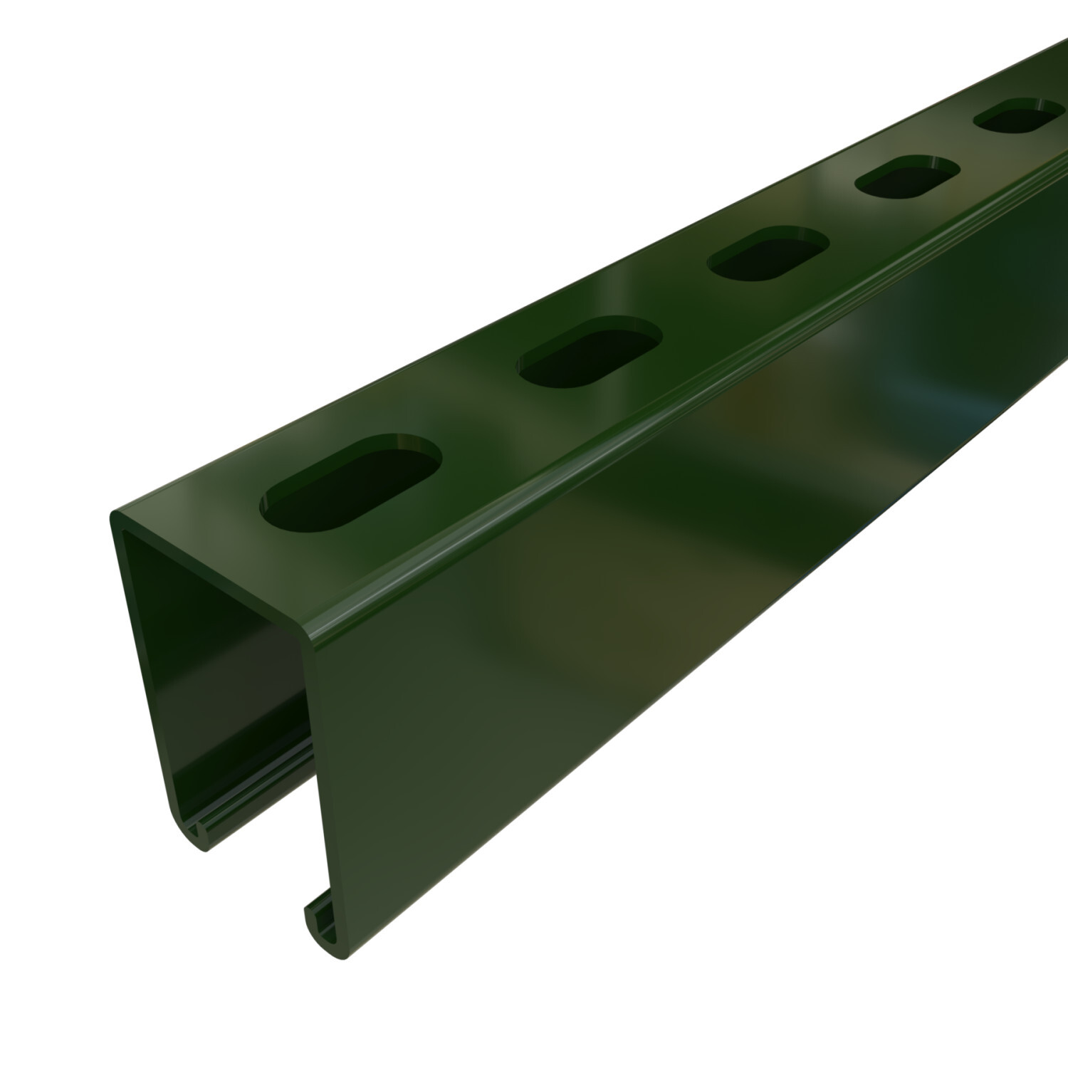 PS-150-EH-10-GR PS 150 EH Slotted Channel, 10 ft L 1-5/8 in W 2-7/16 in D 12 ga THK, Steel, Power-Green, Domestic