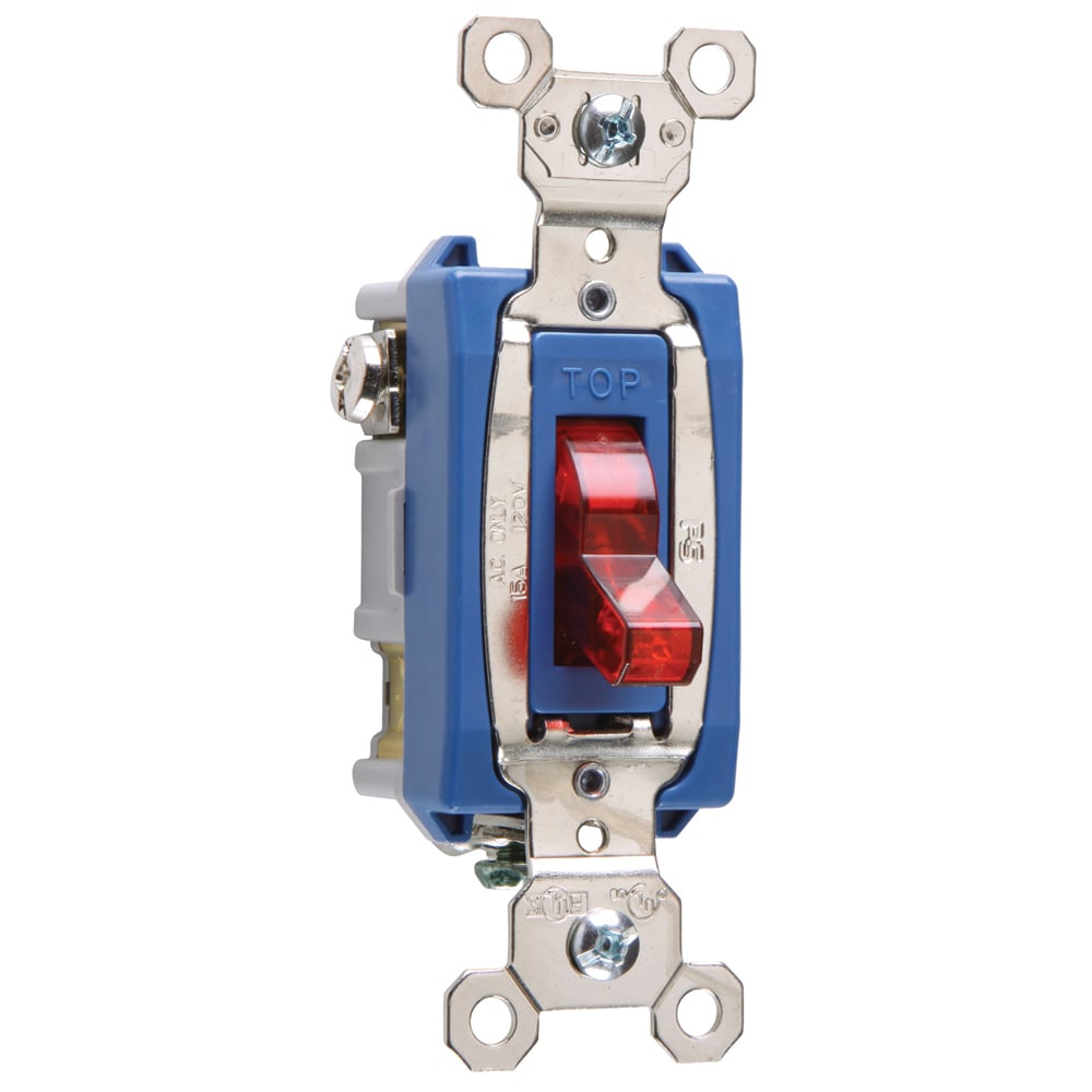 PS15AC1RPL Industrial Extra Heavy Duty Switch, Lighted When On, Back and Side Wire, Red