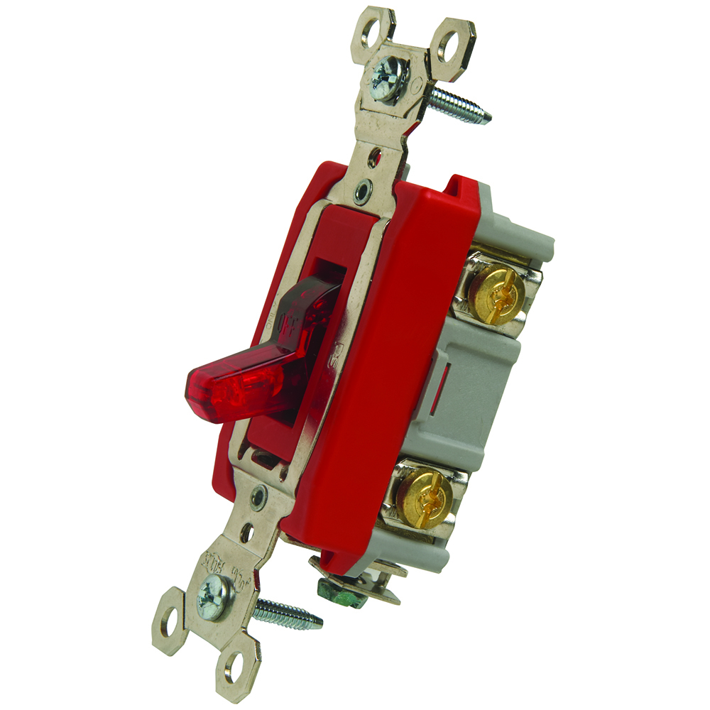 PS20AC1RPL Industrial Extra Heavy Duty Switch, Lighted When On, Back and Side Wire, Red