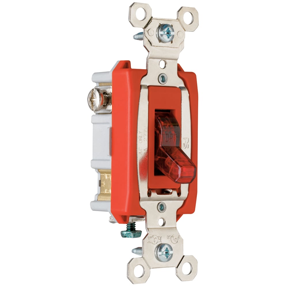 PS20AC1RPL7 Industrial Extra Heavy Duty Switch, Lighted When On, Back and Side Wire, Red