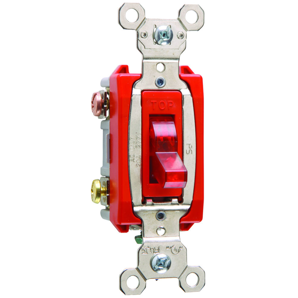 PS20AC3RPL7 Industrial Extra Heavy Duty Switch, Lighted When On, Back and Side Wire, Red