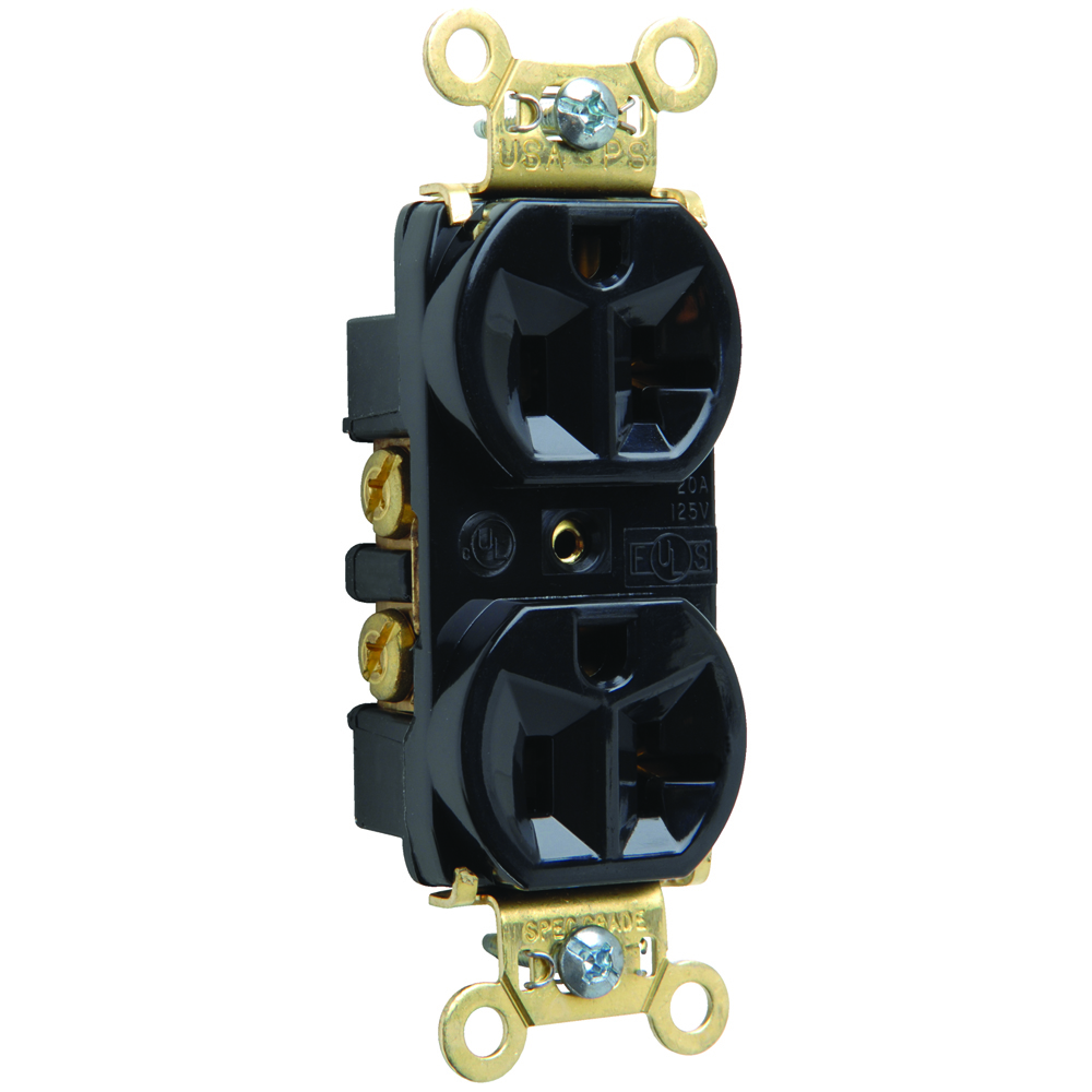 PS5362BK 20 Amp 125V  Duplex Receptacle, Back and Side Wire, Black