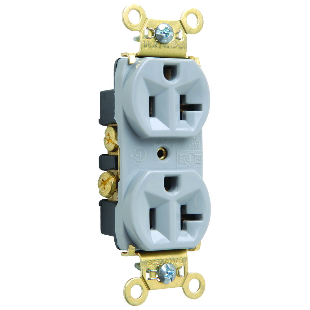 PS5362GRY 20 Amp 125V  Duplex Receptacle, Back and Side Wire, Gray
