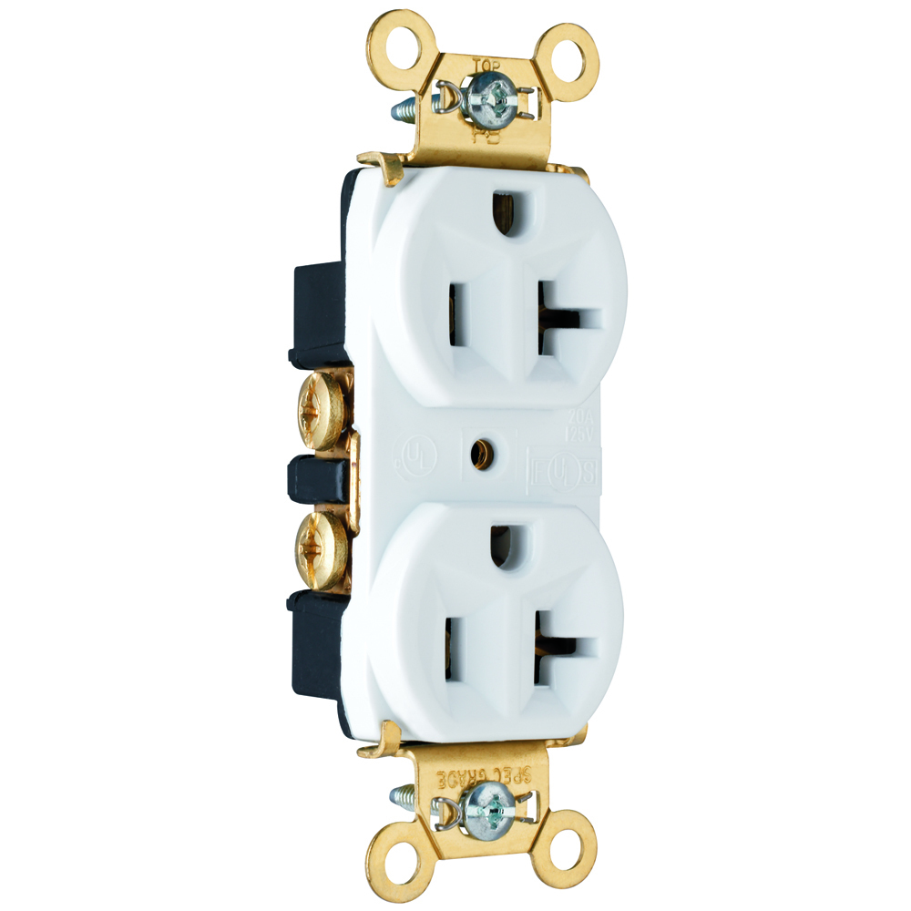 PS5362W 20 Amp 125V  Duplex Receptacle, Back and Side Wire, White