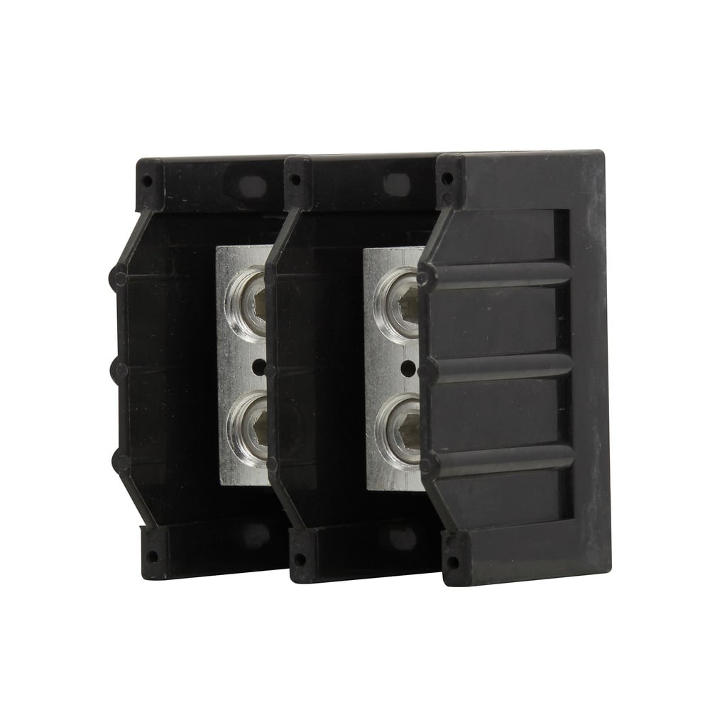 16303-2 Barrier Power Splicer Block, 600 V AC/DC, 310 A, 2 Poles, 6 AWG to 350 kcmil Cu Line/Load Wire, Aluminum/Thermoplastic