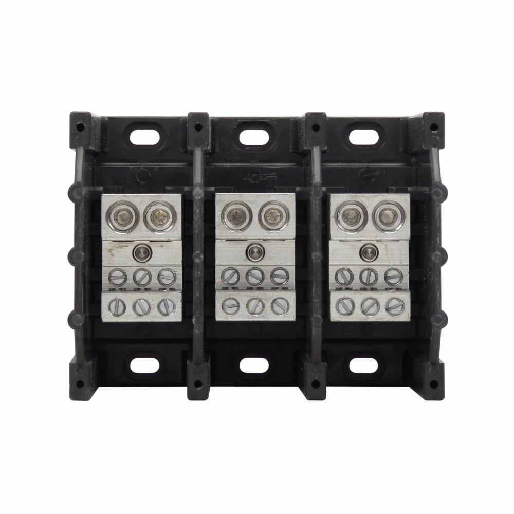 16325-3 Barrier Power Distribution Block, 600 V AC/DC, 350 A, 3 Poles, 14 to 2/0 AWG, 8 to 2/0 AWG Wire, Aluminum/Thermoplastic