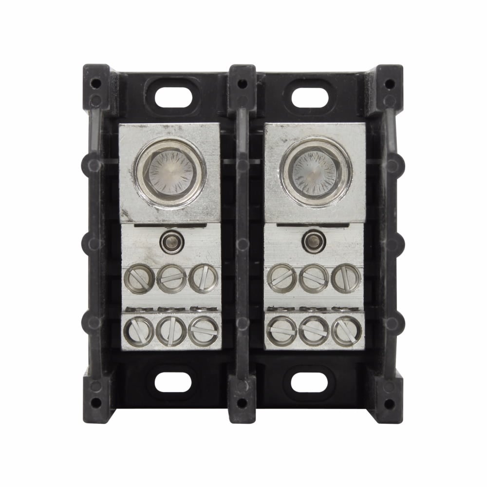 16330-2 Barrier Power Distribution Block, 600 V AC/DC, 380 A, 2 Poles, 6 AWG to 500 kcmil Cu/Al Line, 14 to 2 AWG Cu, 12 to 2 AWG Al Load Wire, Aluminum/Thermoplastic