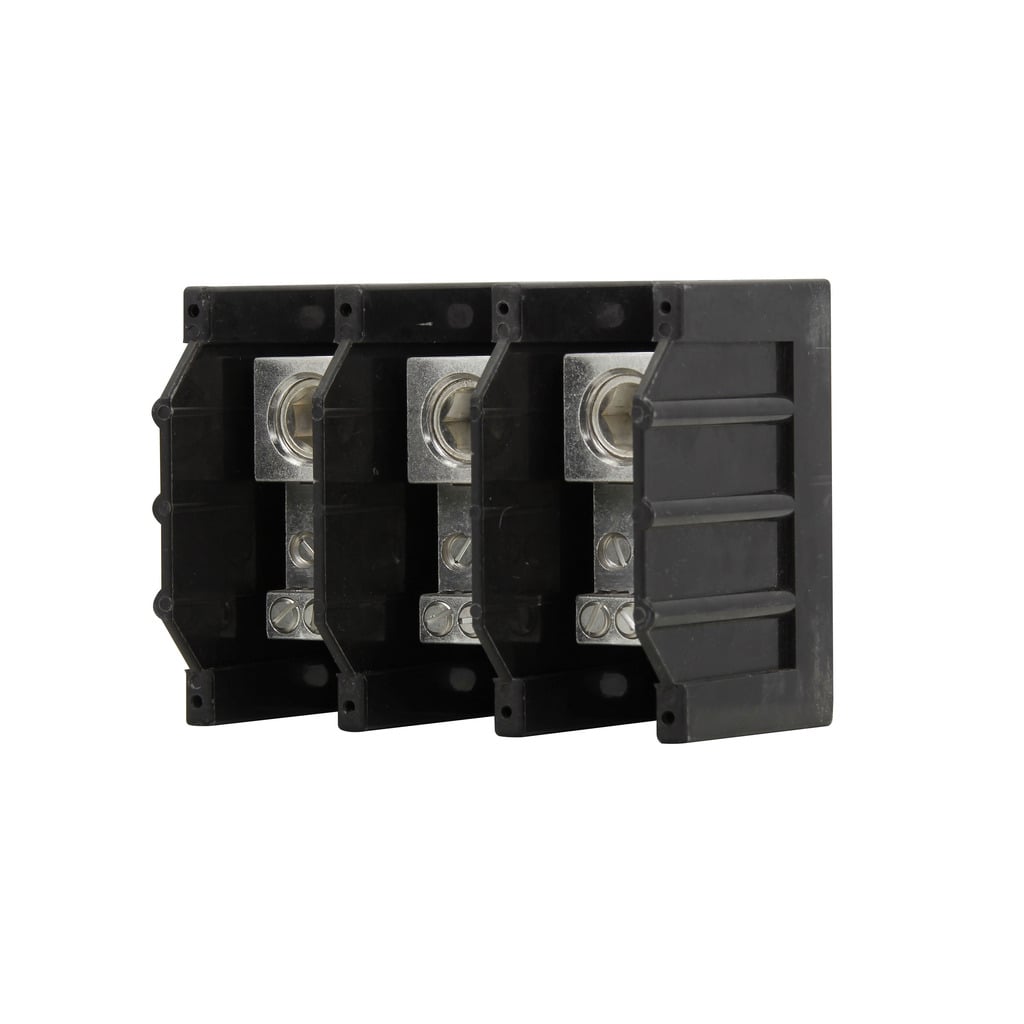 16330-3 Barrier Power Distribution Block, 600 V AC/DC, 380 A, 3 Poles, 6 AWG to 500 kcmil Wire, Aluminum/Thermoplastic