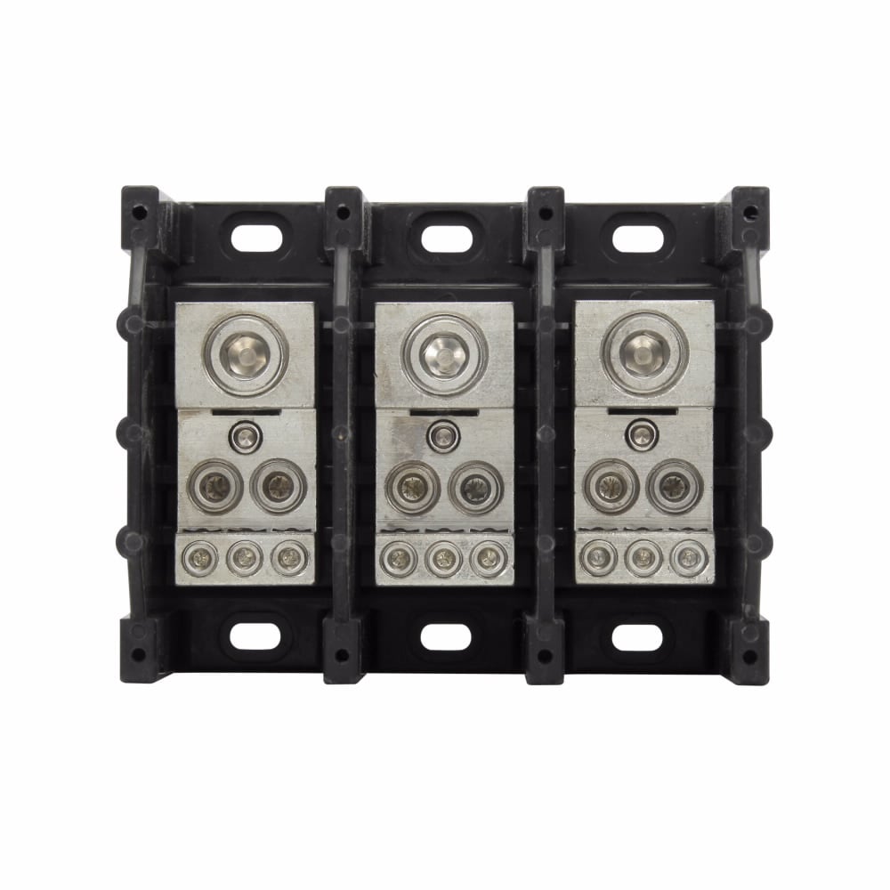 16332-3 Barrier Power Distribution Block, 600 V AC/DC, 310 A, 3 Poles, 6 AWG to 350 kcmil Wire, Aluminum/Thermoplastic