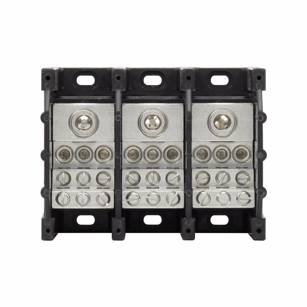 Eaton Bussmann series power distribution block, 600 Vac, 600 Vdc, 310A, Power distribution block, Three-pole, SCCR: 100 kA, Black, Molded Thermoplastic Base, Tin-plated aluminum connector - 16371-3
