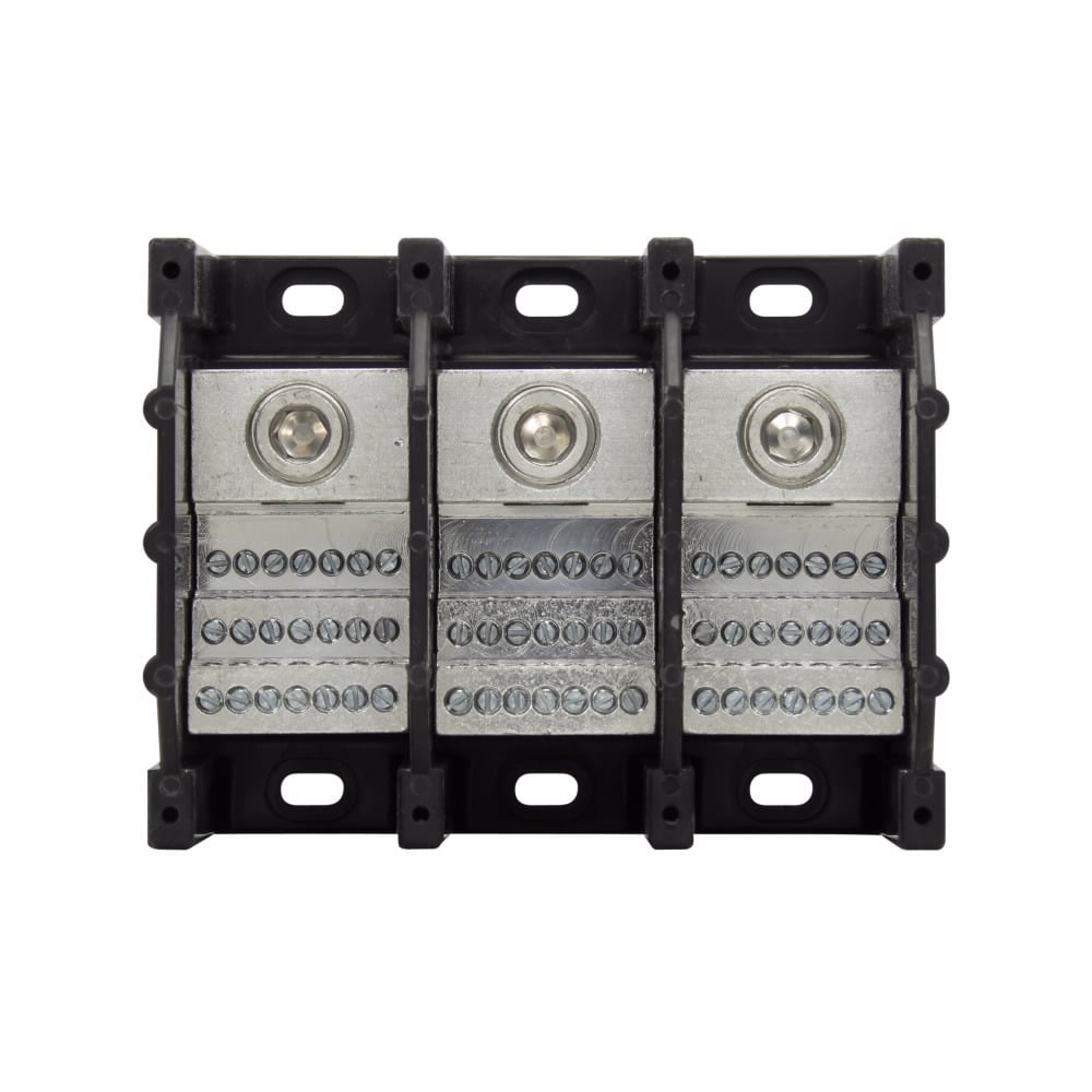 16372-3 Barrier Power Distribution Block, 600 V AC/DC, 310 A, 3 Poles, 6 AWG to 350 kcmil Cu/Al Line, 14 to 10 AWG Cu, 10 AWG Al Load Wire, Aluminum/Thermoplastic