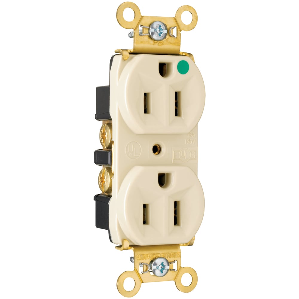 PS8200HI 15 Amp 125V Heavy Duty Hospital-Grade Duplex Receptacle, Back and Side Wire, Ivory