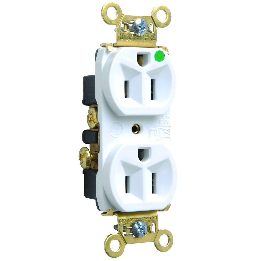 PS8200HW 15 Amp 125V Heavy Duty Hospital-Grade Duplex Receptacle, Back and Side Wire, White