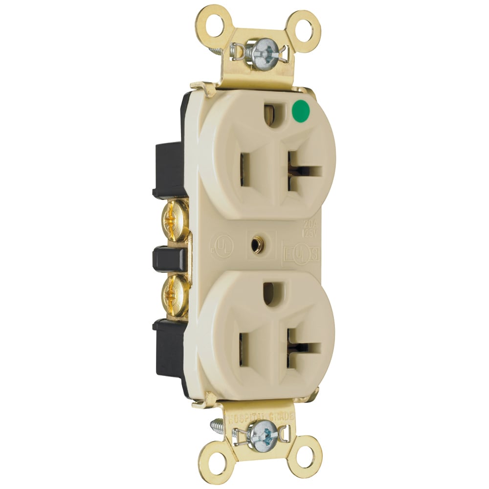 PS8300HI 20 Amp 125V Heavy Duty Hospital-Grade Duplex Receptacle, Back and Side Wire, Ivory