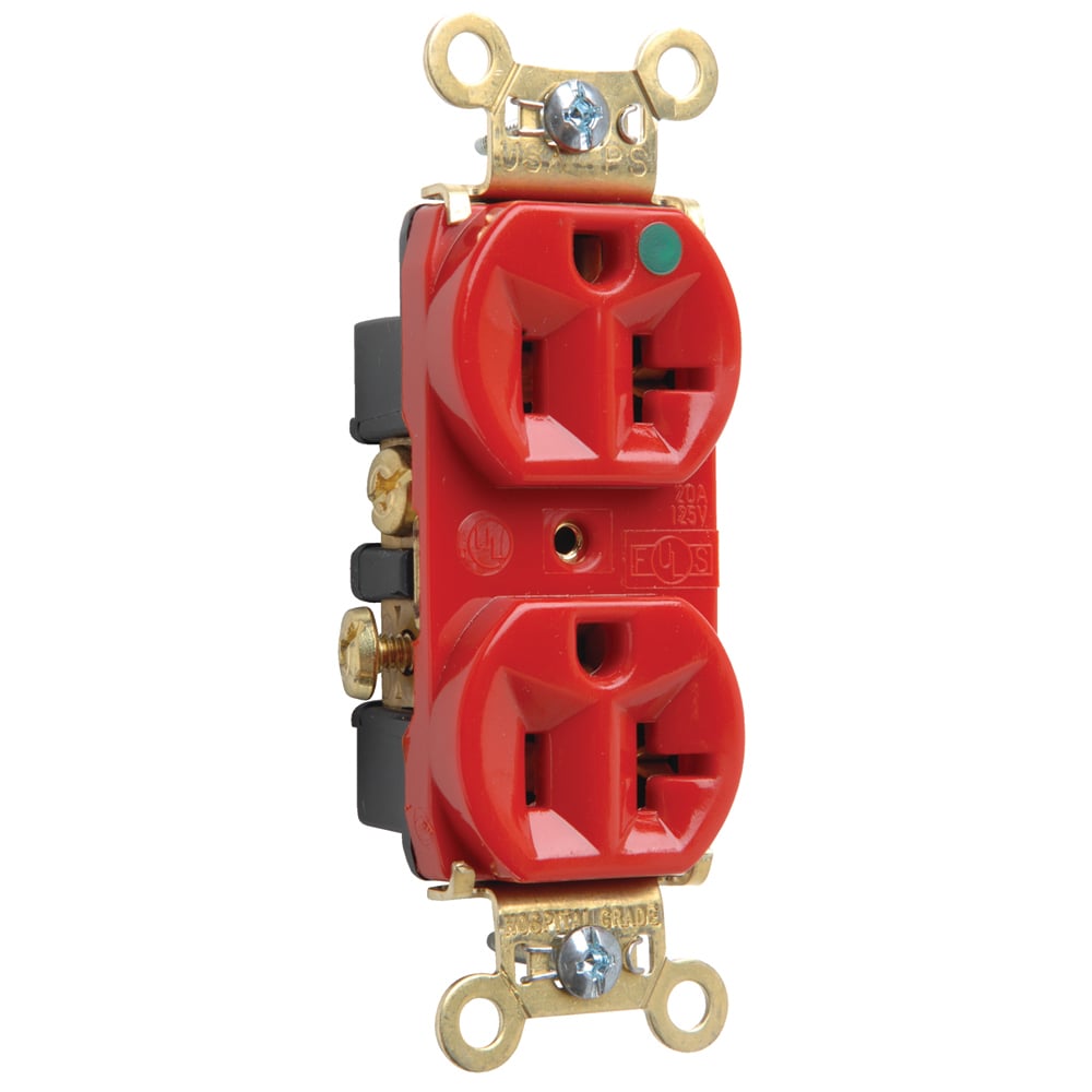 PS8300HRED 20 Amp 125V Heavy Duty Hospital-Grade Duplex Receptacle, Back and Side Wire, Red