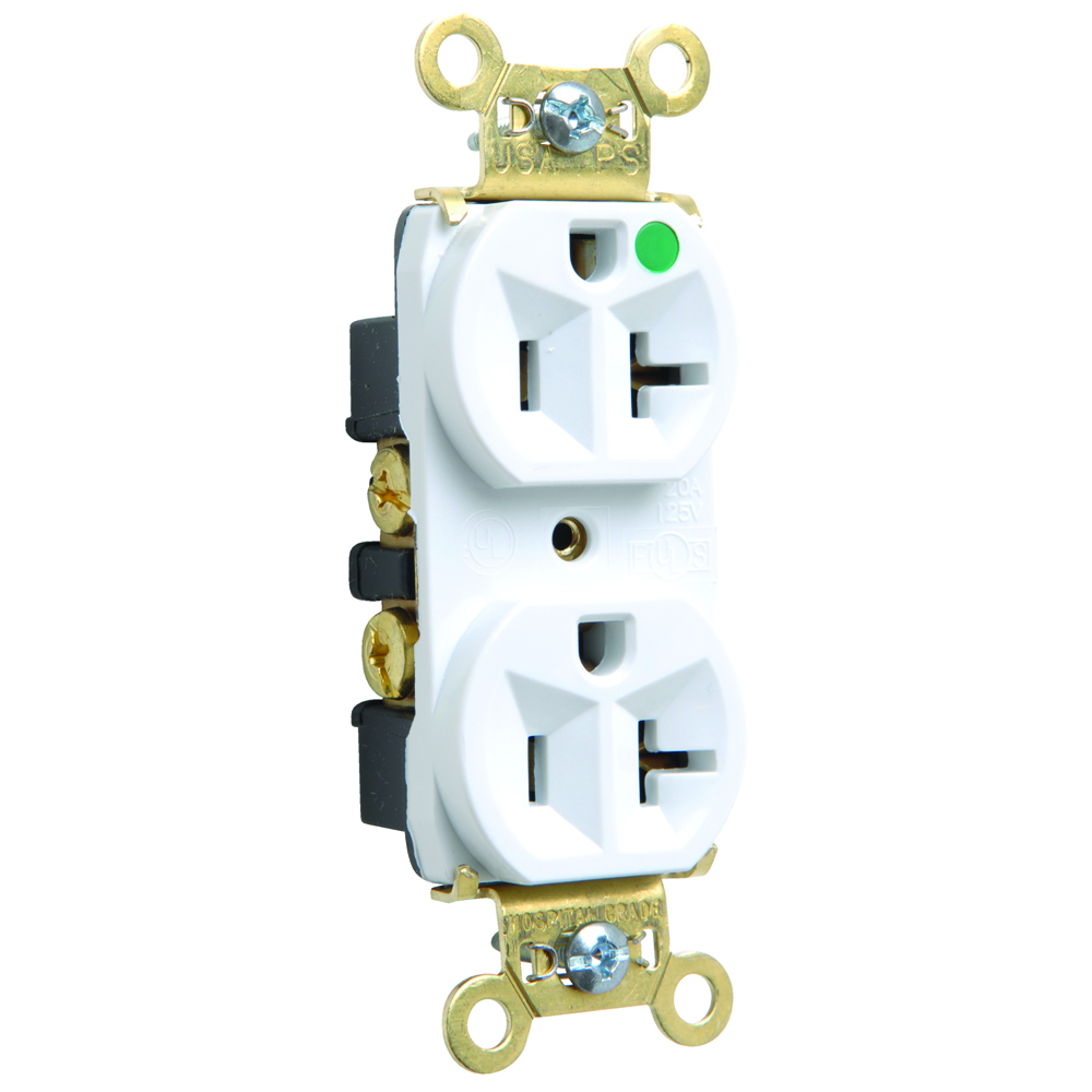 PS8300HW 20 Amp 125V Heavy Duty Hospital-Grade Duplex Receptacle, Back and Side Wire, White