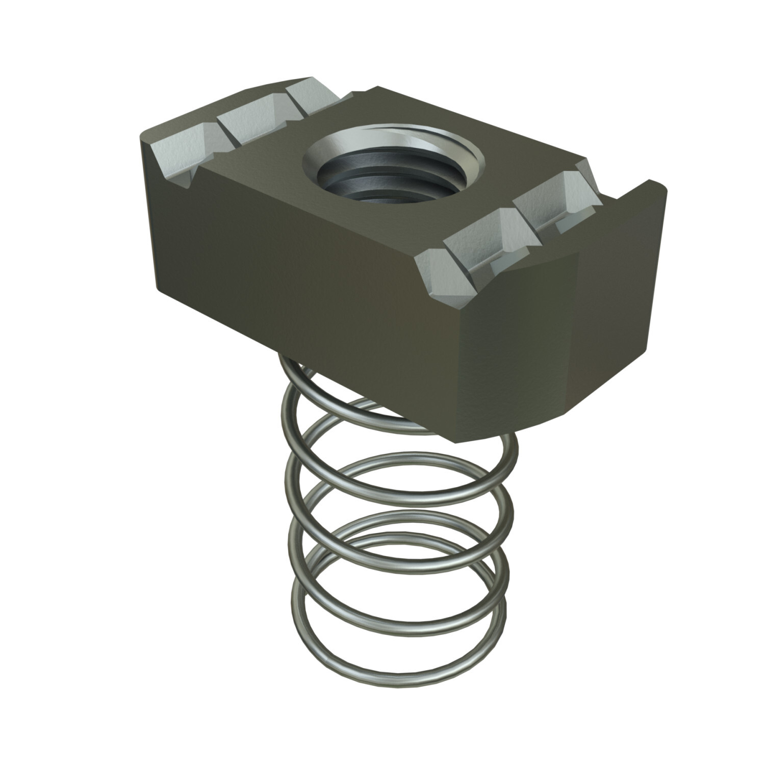 PS-RS-10-24-EG Clamping Nut With Long Rular Spring, #10-24 Thread, For Use With PS 200, PS 210, PS 300 Channel, Steel