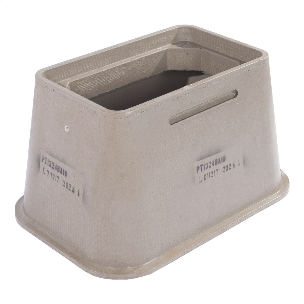 PT1324BA18 Flared Wall Nestable Non-Insulated Open Bottom PT Style Standard Tier-15 Underground Enclosure Box, 24 in L x 13 in W x 18 in H, Monolithic Polymer Concrete