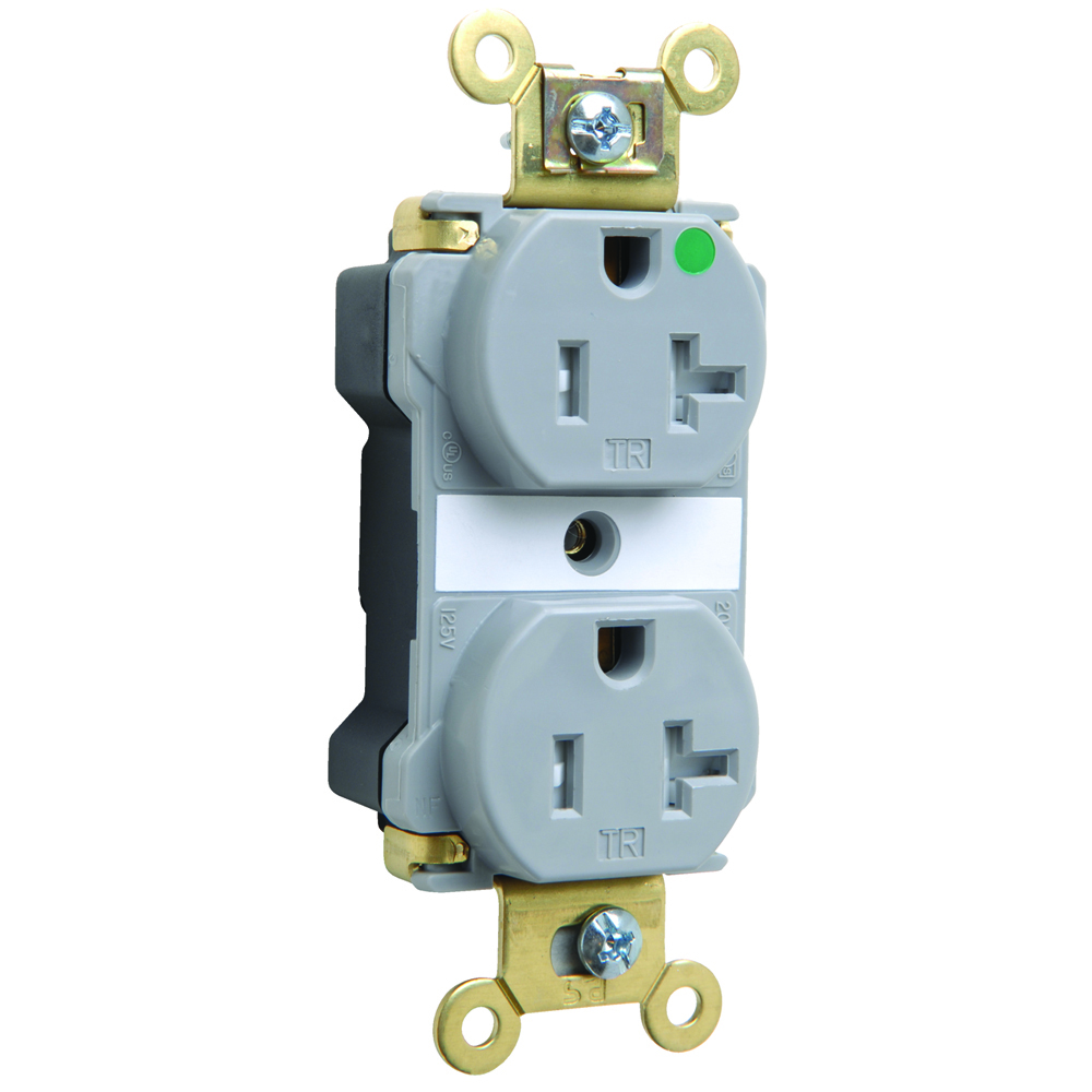 PTTR63HGRY PlugTail 20 Amp 125V Extra Heavy Duty Hospital-Grade Duplex Receptacle, Gray