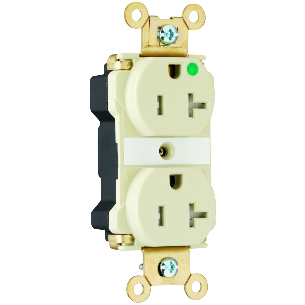 PTTR63HI PlugTail 20 Amp 125V Extra Heavy Duty Hospital-Grade Duplex Receptacle, Ivory