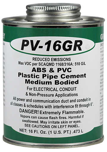 PV16GR ABS and PVC Cement, 1 pt Can Container, Liquid, Gray, 0.92