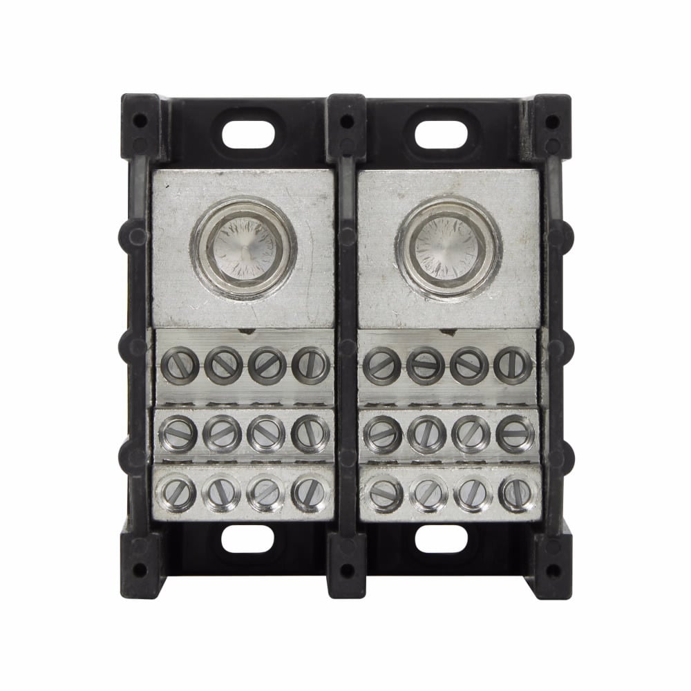 16375-2 Barrier Power Distribution Block, 600 V AC/DC, 420 A, 2 Poles, 2 AWG to 600 kcmil Cu/Al Line, 14 to 4 AWG Cu, 12 to 4 AWG A Load Wire, Aluminum/Thermoplastic