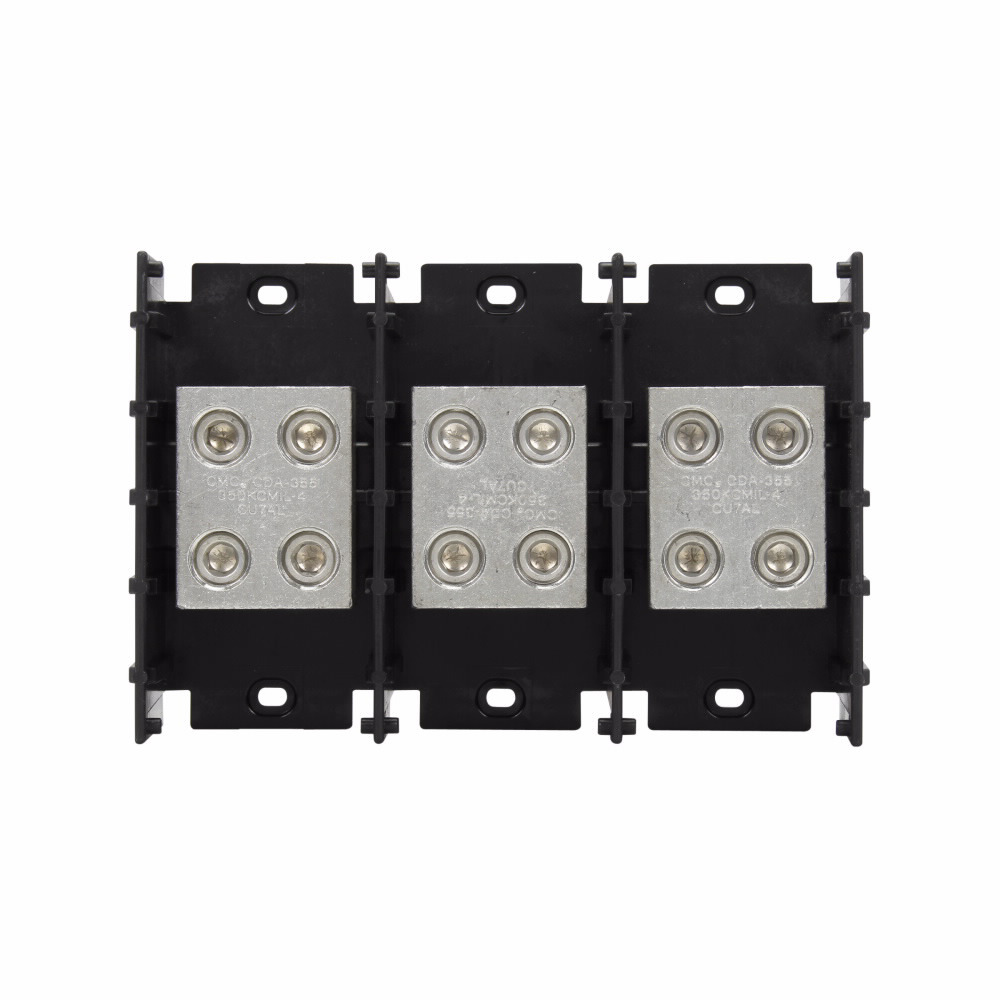 Eaton Bussmann series power splicer block, 600 Vac, 600 Vdc, 620A, Power splicer block, Three-pole, Splicer, SCCR: 10 kA, Black, Molded Thermoplastic Base, Tin-plated aluminum connector