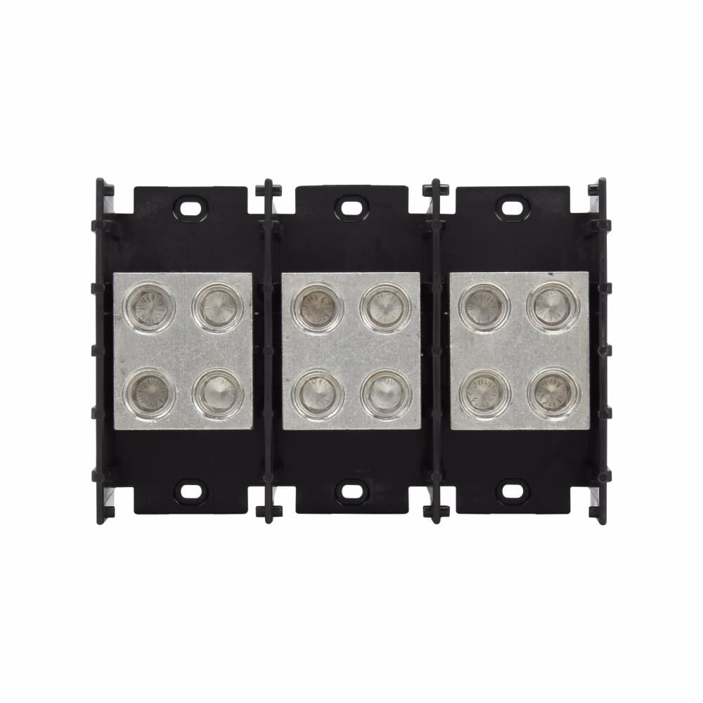 Eaton Bussmann series power splicer block, 600 Vac, 600 Vdc, 760A, Power splicer block, Two-pole, Splicer, SCCR: 10 kA, Black, Molded Thermoplastic Base, Tin-plated aluminum connector