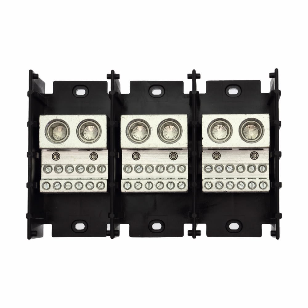 16530-3 Standard Power Distribution Block, 600 V AC/DC, 760 A, 3 Poles, 6 AWG to 500 kcmil Cu/Al Line, 14 to 4 AWG Cu AL Load Wire, Thermoplastic