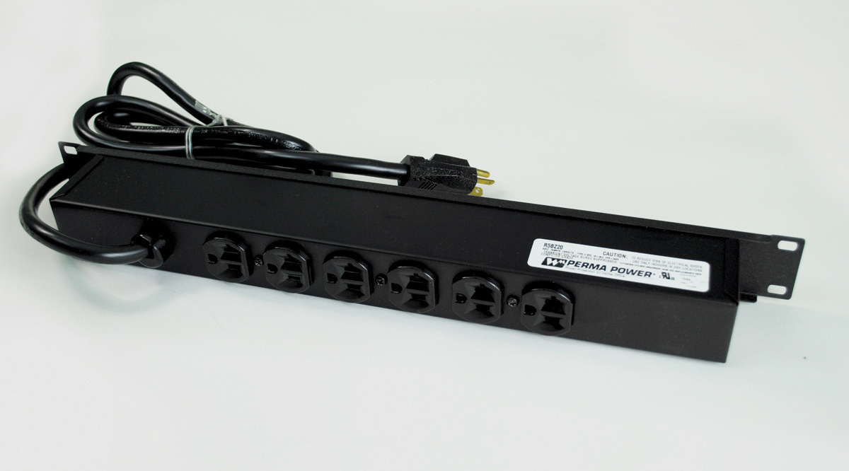 Computer Grade Plug-In Outlet; 6 Outlets, 6 ft Cord, 20 Amp, 120 Volt, Matte Black, Rack Mount