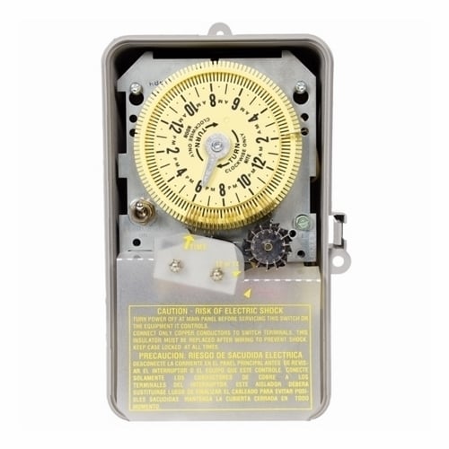 R8816P101C R8800 Mechanical Time Switch With 14-Days Skipper, Hanging Bracket, (2) Mounting Holes, 12 min to 20 hr, 45 min, 14 days Setting, 208 to 277 V AC, 3 hp, 2NO 2 Form A DPST Contact, 2 Poles